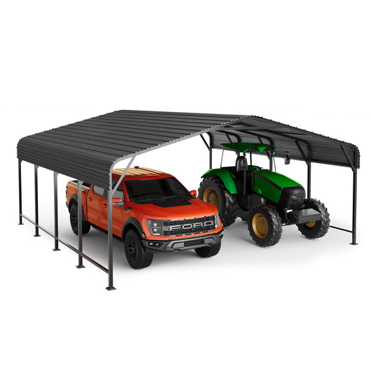 EASYHAWK 20 ft. W x 20 ft. D Metal Carport Steel Car Canopy and Shelter, Heavy Duty Carport for Cars, Boats, and Tractors, Grey
