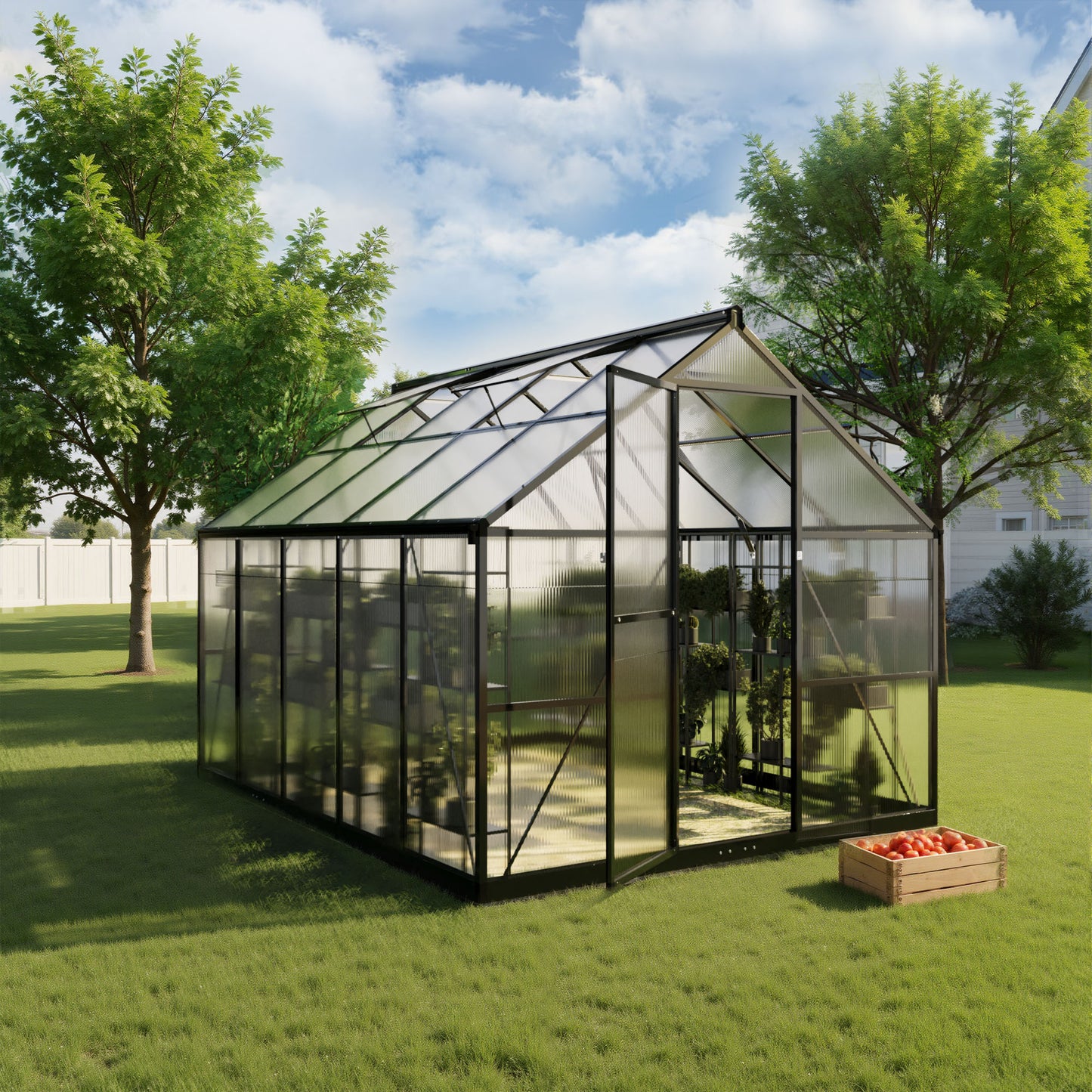 EASYHAWK 8 Ft. W x 10 Ft. D Outdoor Polycarbonate Greenhouse With Quick Setup, Roof Vent, and Aluminum Frame