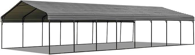 EASYHAWK Carport 20x40 FT, Heavy Duty Car-port, Car-Shelter with Galvanized Metal Roof and Frame, Easy Assembly Car-Shed with Enhanced Base, Expanding Garage Space for Pickup, 2 Cars, Boat and Tractors