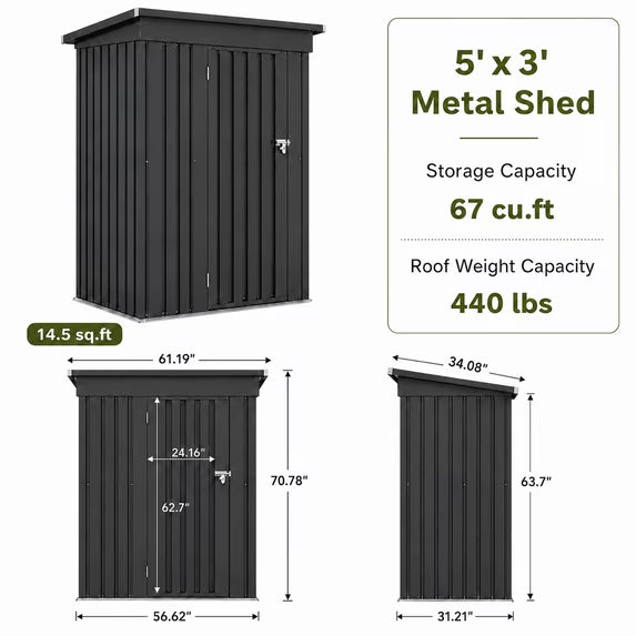 EASYHAWK 5 x 3 FT Metal Garden Shed, Outdoor Storage Shed with Lockable Door, Sloped Roof and Ventilation for Backyard, Patio and Lawn