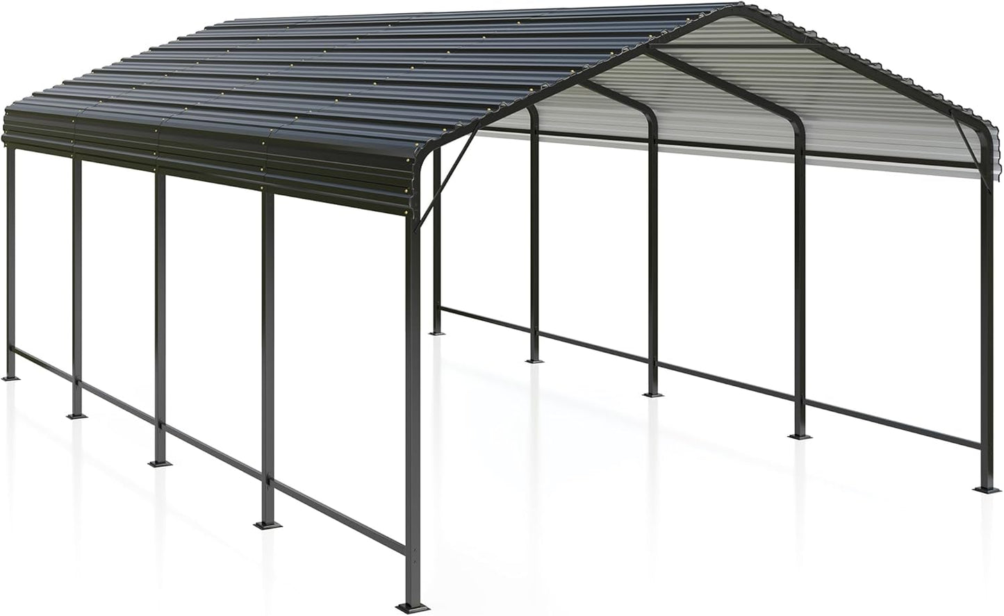 EASYHAWK Carport 12 x 20 ft (Approx. 40.6 x 20 m) Metal Carport with Reinforced Base Outdoor Heavy Duty Garage Galvanized Car Shelter for Pickups, Boats, Vehicles and Tractors