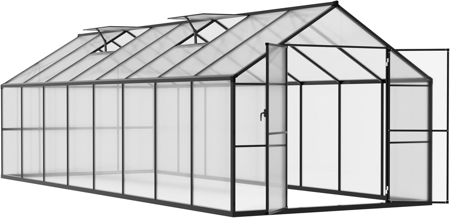 EASYHAWK 8x16 FT Polycarbonate Greenhouse for Outdoors, Walk-in Green House with 2 Vents, Aluminum Frame, Riveted Structure, Outdoor Greenhouse Kit for Backyard, Garden, Gray