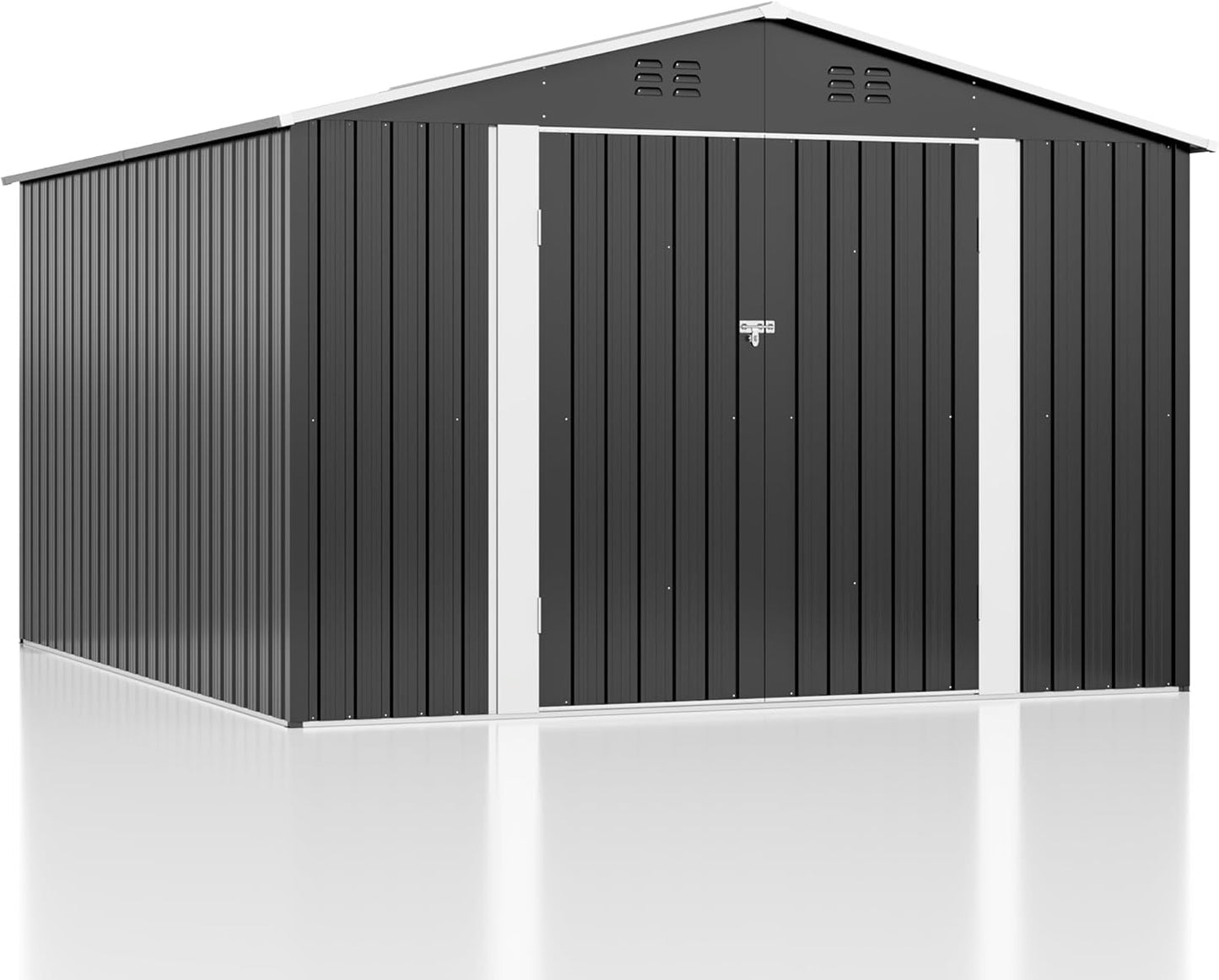 EASYHAWK 10x10 FT Outdoor Storage Shed, Utility Metal Tool Storage with Lockable Doors and Updated Frame Structure, Metal Garden Shed for Backyard, Patio Lawn, Black