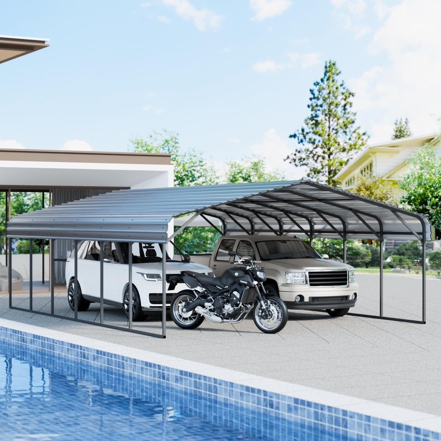 EASYHAWK 20'x30' Metal Carport,Heavy Duty Carport Canopy,Galvanized Steel Roof,Outdoor Carport Metal Garage Shelter 2 Vehicle,Truck,Boat,SUV