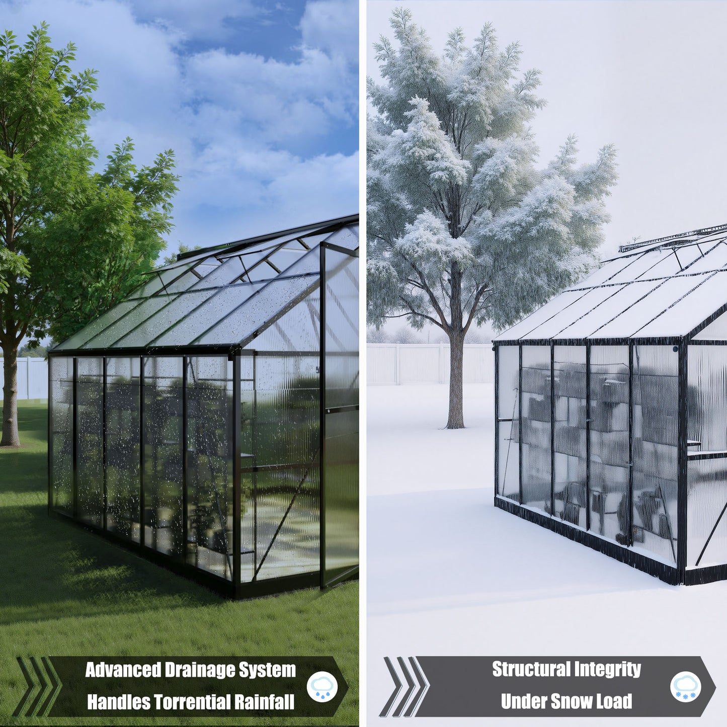 EASYHAWK 8 Ft. W x 10 Ft. D Outdoor Polycarbonate Greenhouse With Quick Setup, Roof Vent, and Aluminum Frame