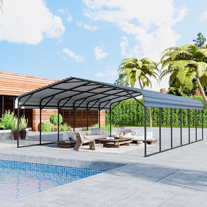 EASYHAWK 20'x30' Metal Carport,Heavy Duty Carport Canopy,Galvanized Steel Roof,Outdoor Carport Metal Garage Shelter 2 Vehicle,Truck,Boat,SUV