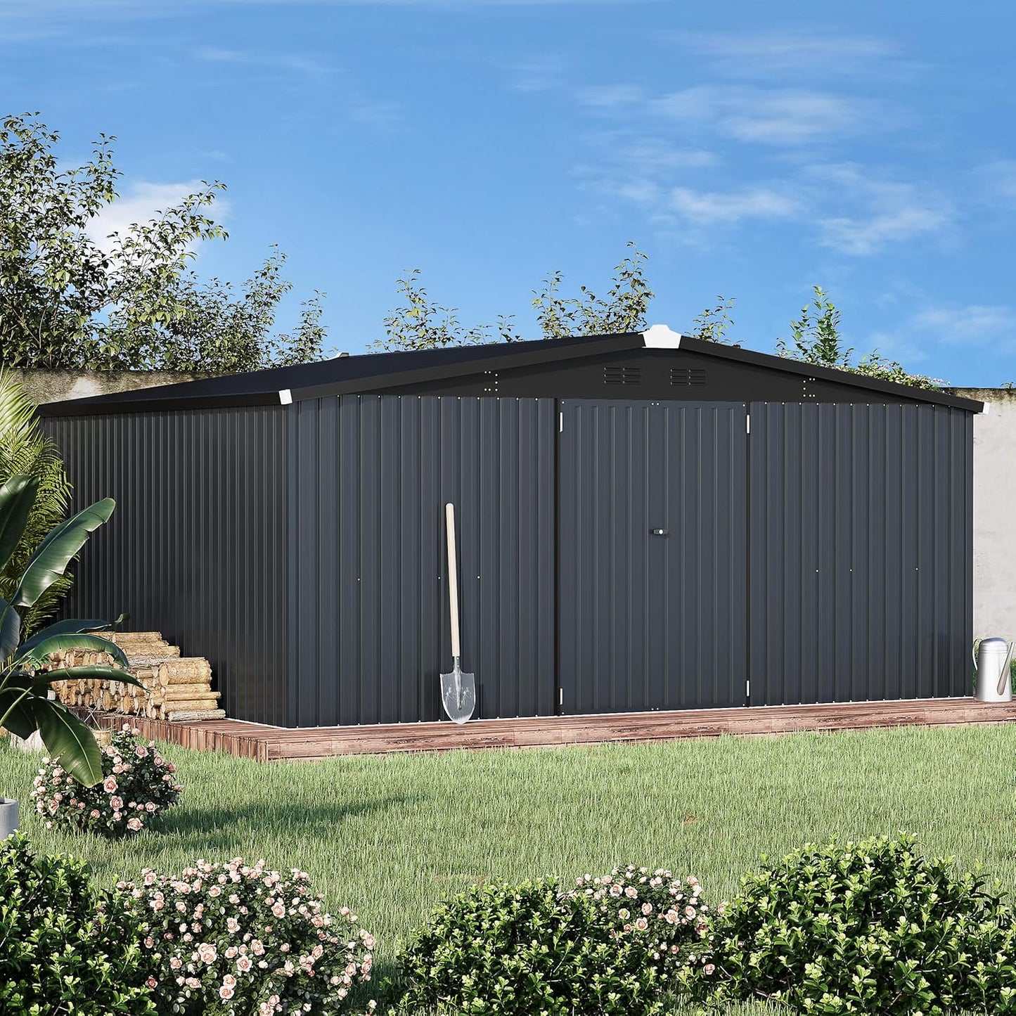 EASYHAWK Shed 14 inches x 12 inches (Approx. 30.8 x 20.8 cm) Storage Shed, Outdoor Metal Storage Shed and Outdoor Storage Cabinet 12 x 14 inches (Approx. 30.6 x 20.6 cm) with Lockable Door Large Steel Shelter Sheds Suitable for gardens, terraces Outdoor