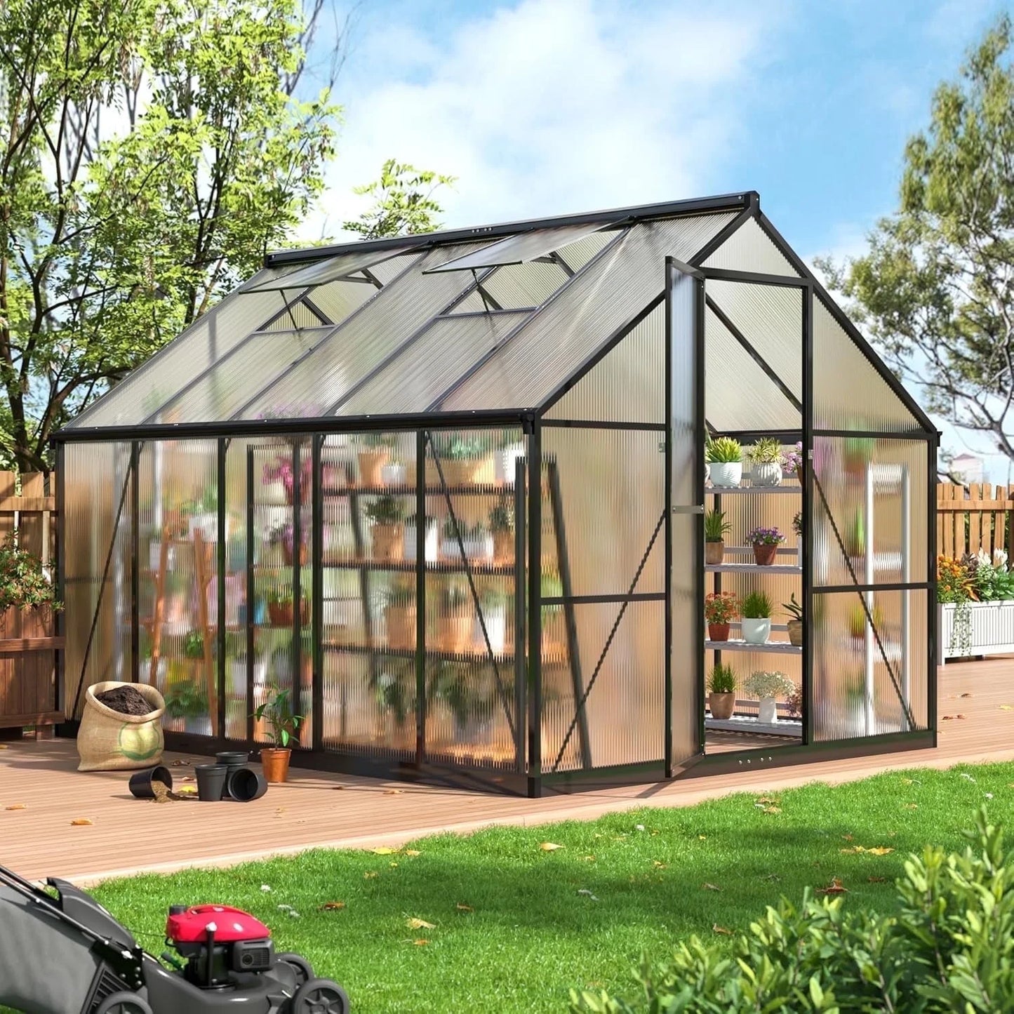 EASYHAWK 10'x8' Polycarbonate Greenhouse, Large Aluminum Walk-in Green House for Backyard