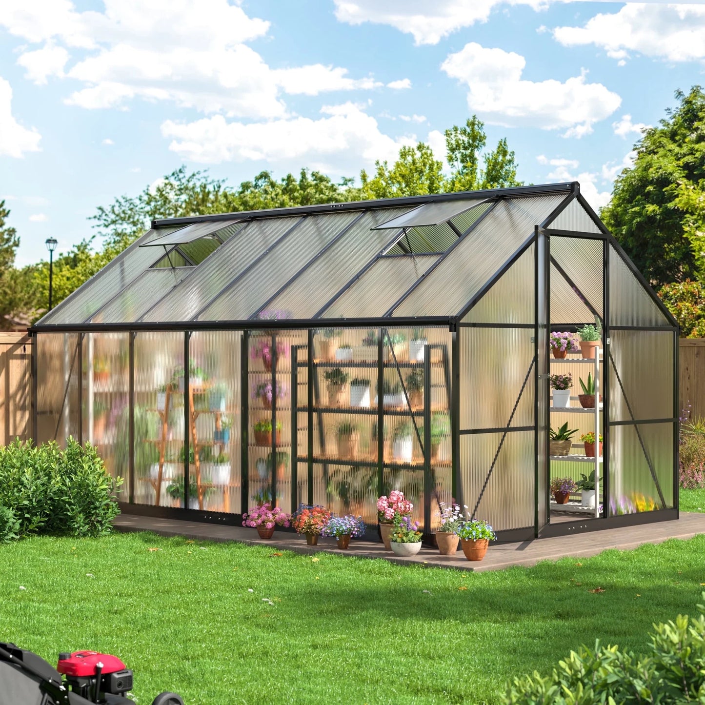 EASYHAWK 14'x8' Polycarbonate Greenhouse, Large Aluminum Walk-in Green House for Backyard