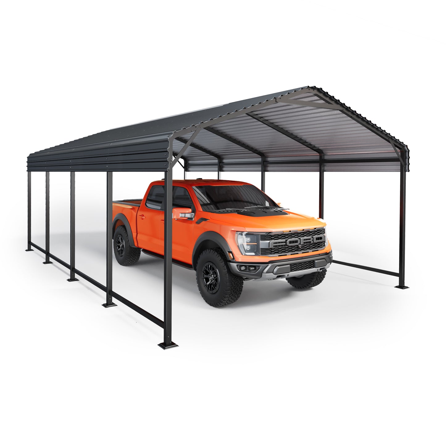 EASYHAWK  12 ft. W x 20 ft. D Metal Carport Steel Car Canopy and Shelter, Heavy Duty Carport for Cars, Boats, and Tractors, Grey