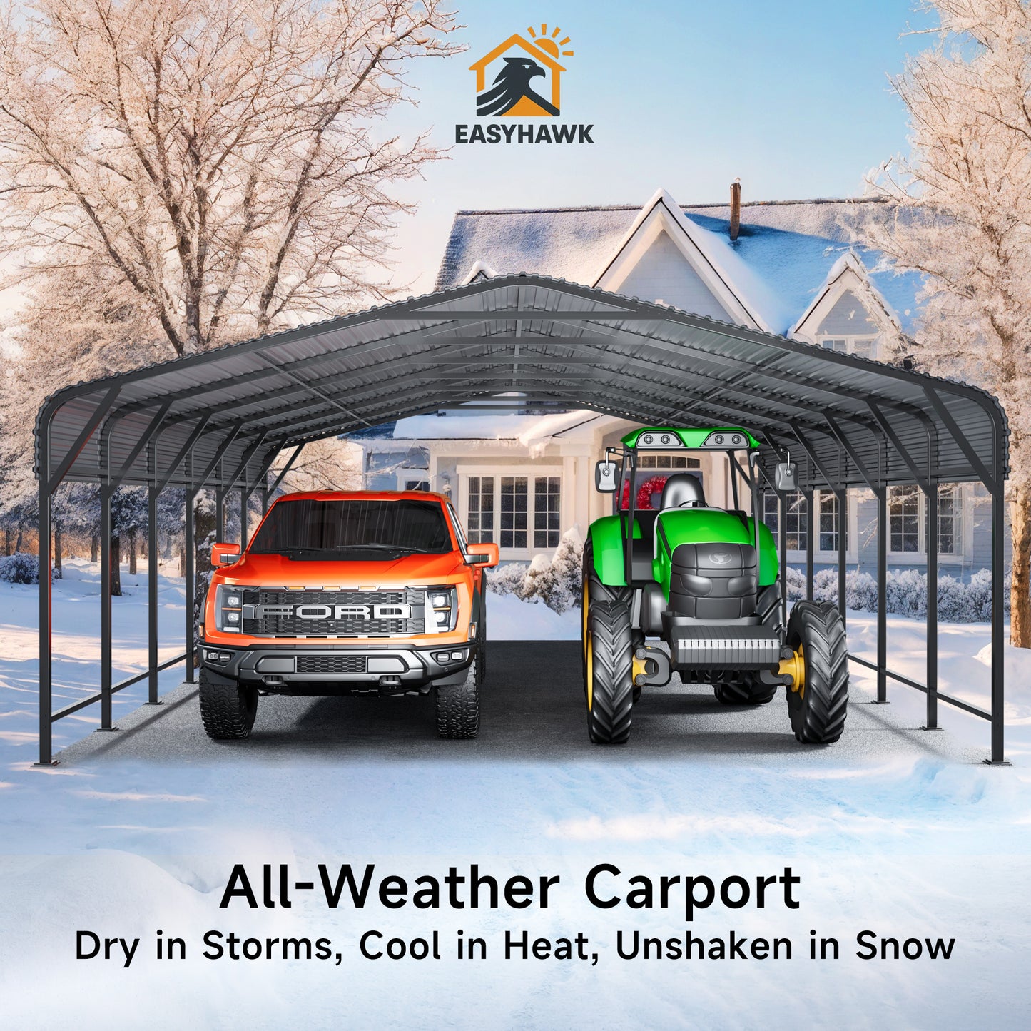 EASYHAWK 20 ft. W x 30 ft. D Metal Carport Steel Car Canopy and Shelter, Heavy Duty Carport for Cars