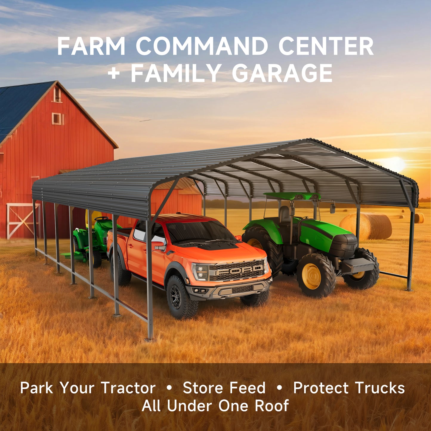 EASYHAWK 20 ft. W x 30 ft. D Metal Carport Steel Car Canopy and Shelter, Heavy Duty Carport for Cars