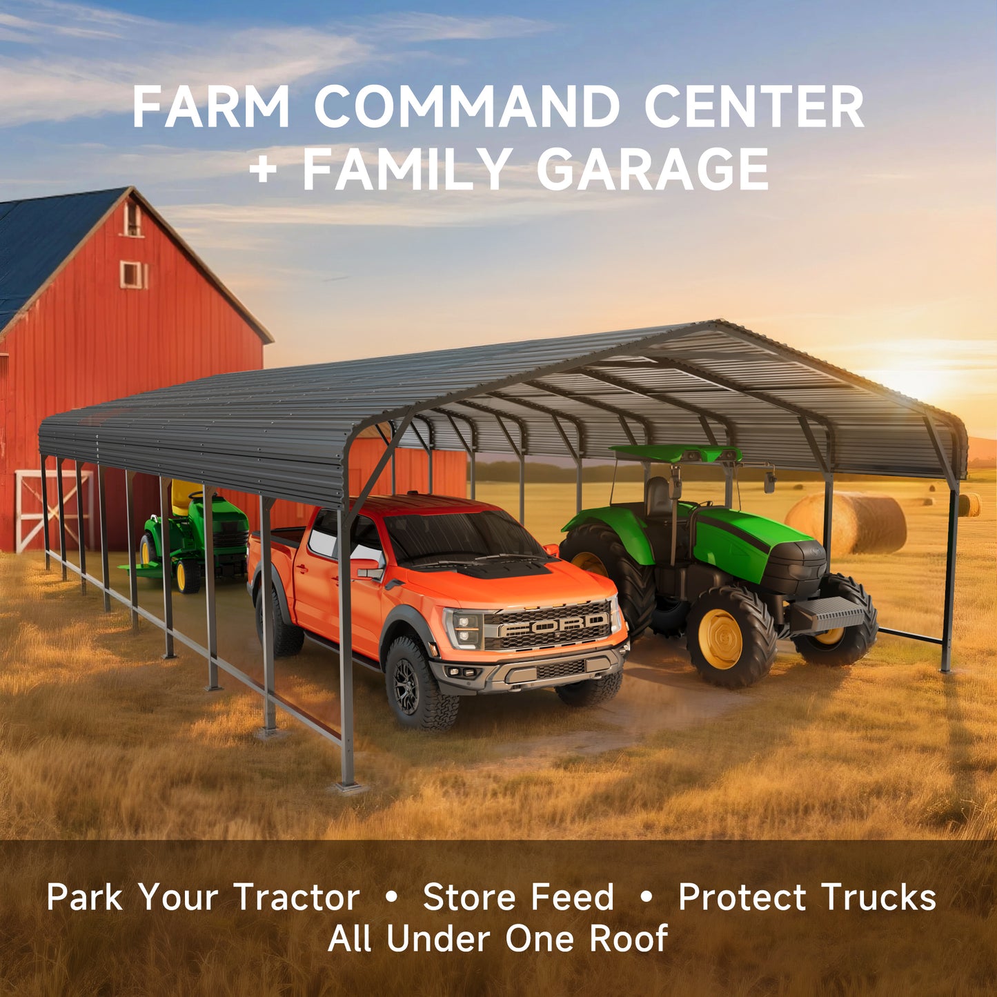 EASYHAWK 20 ft. W x 40 ft. D Metal Carport Steel Car Canopy and Shelter, Heavy Duty Carport for Cars