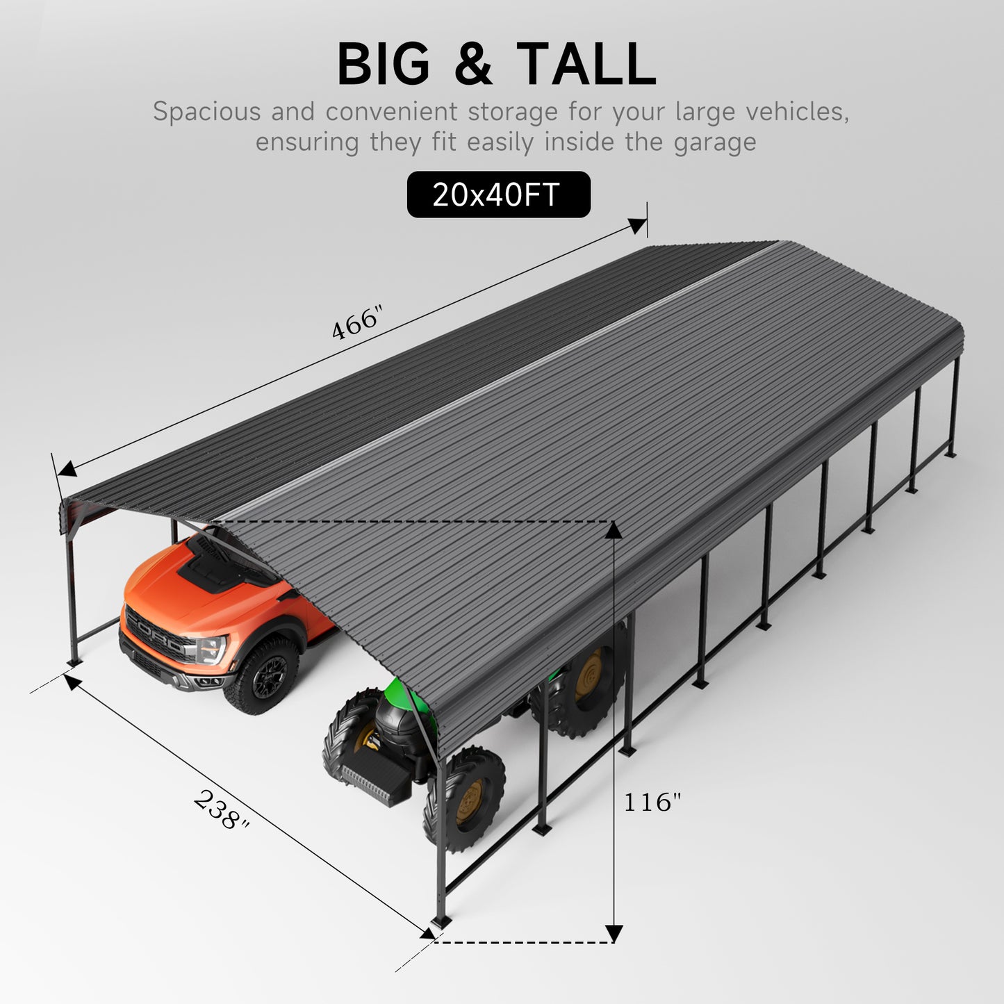 EASYHAWK 20 ft. W x 40 ft. D Metal Carport Steel Car Canopy and Shelter, Heavy Duty Carport for Cars