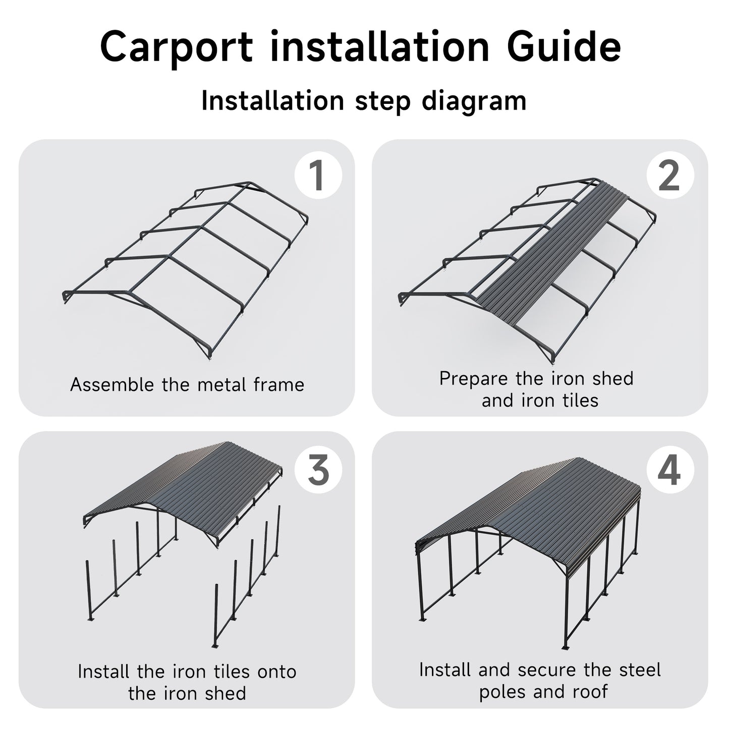 EASYHAWK  12 ft. W x 20 ft. D Metal Carport Steel Car Canopy and Shelter, Heavy Duty Carport for Cars, Boats, and Tractors, Grey