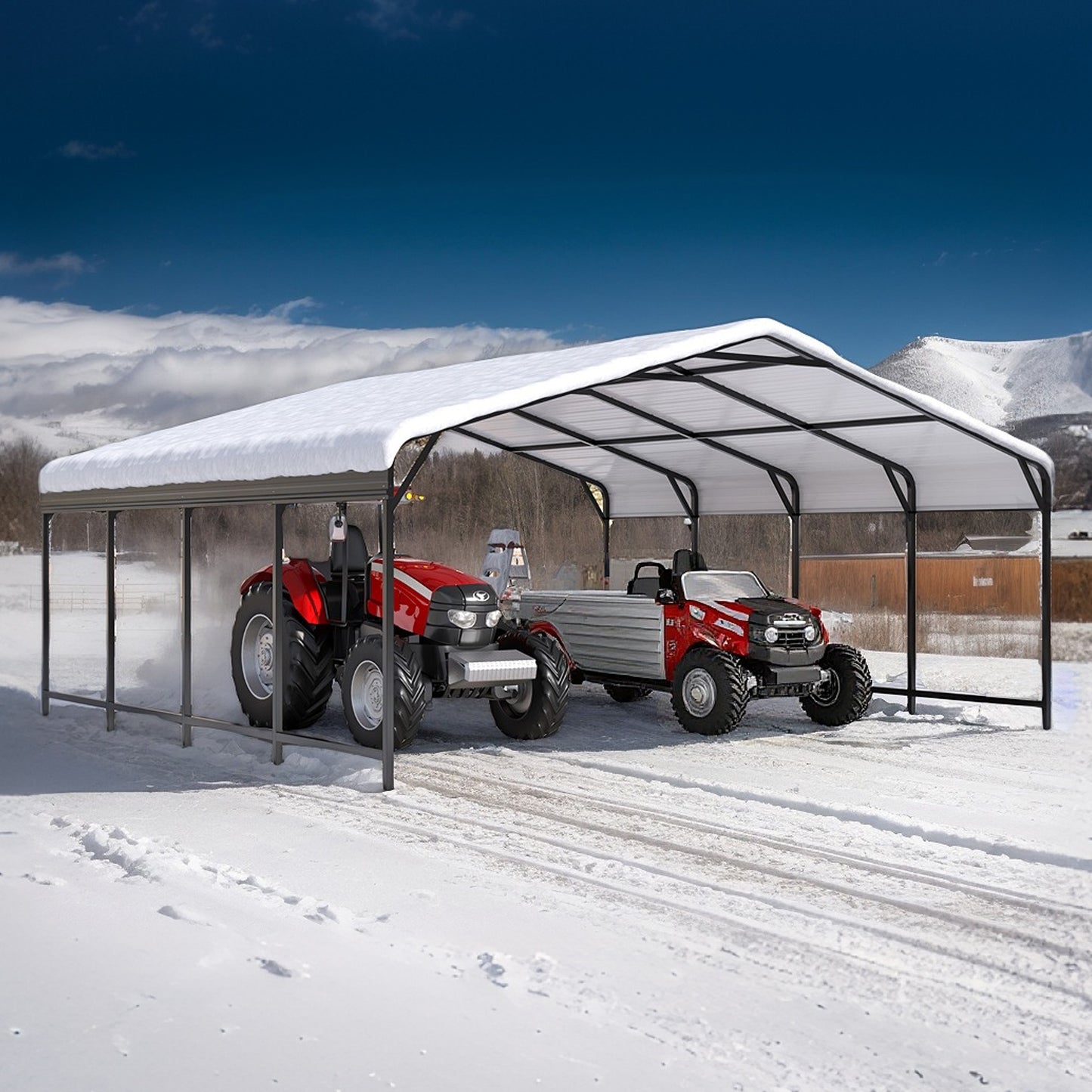 EASYHAWK  20 ft. W x 20 ft. D Metal Carport Steel Car Canopy and Shelter, Heavy Duty Carport for Cars, Boats, and Tractors, Grey