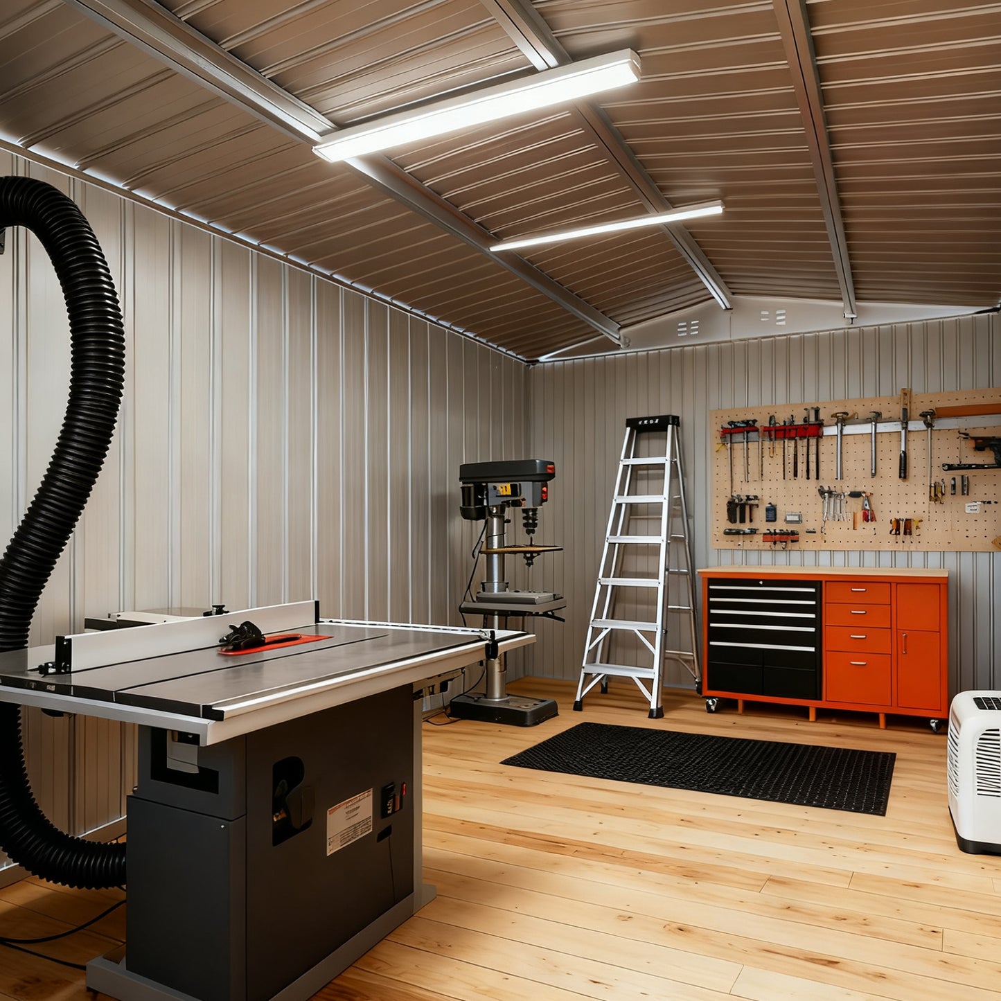 EasyHawk 14 ft x 12 ft Heavy-Duty Steel Outdoor Storage Shed with Lockable Doors, White Roof Garden Tool Shed