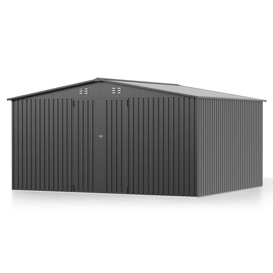EASYHAWK 14 FT x12FT Metal Outdoor Storage Shed, Heavy-Duty Steel Garden Shed with Lockable Doors for Backyard
