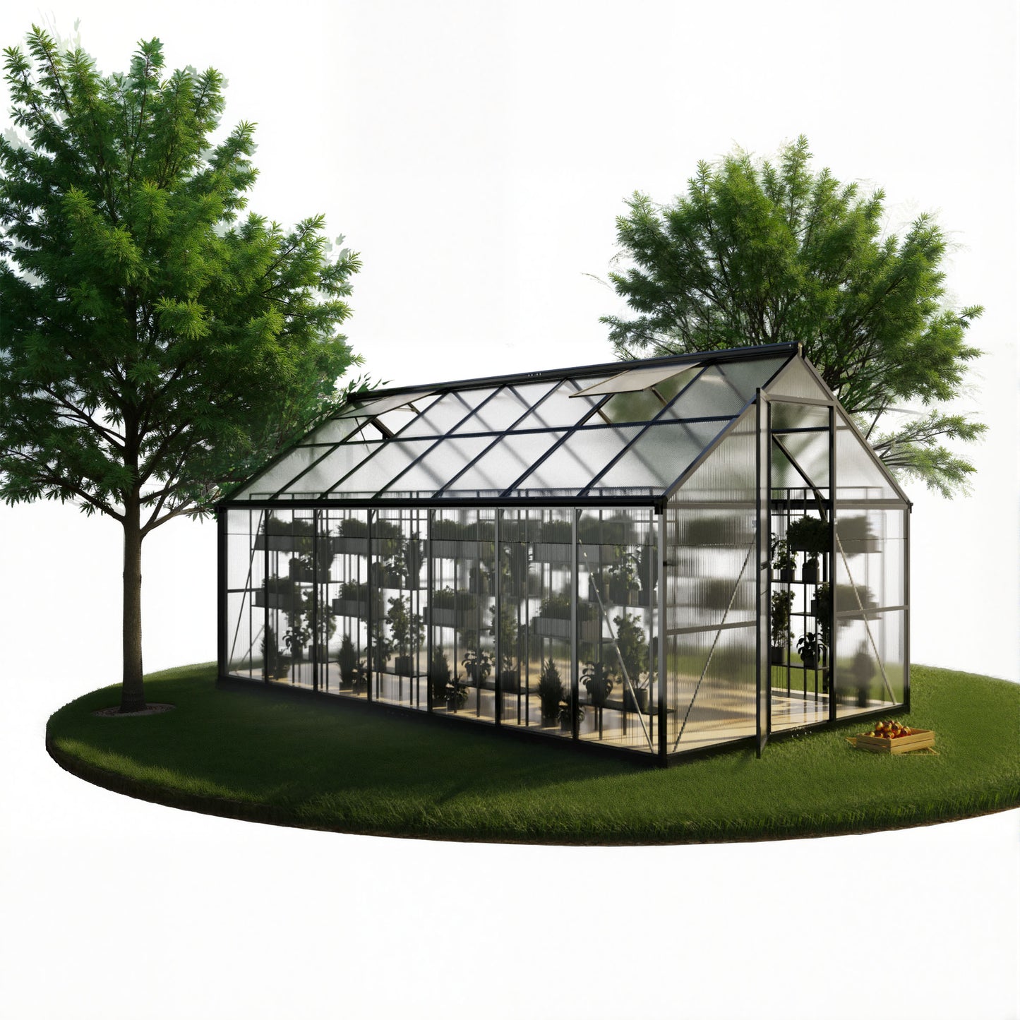 EASYHAWK 8 Ft. W x 14 Ft. D Outdoor Polycarbonate Greenhouse With Quick Setup, Roof Vent, and Aluminum Frame