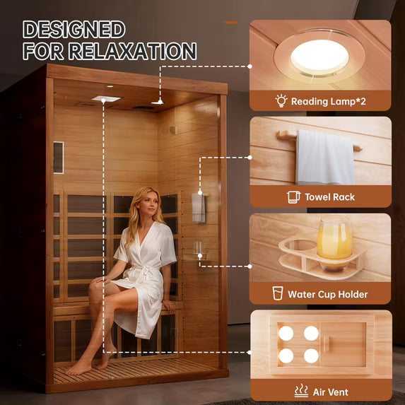 EASYHAWK 2-Person Infrared Sauna, Indoor Use, 1500W Infrared Heater, WiFi & Bluetooth App Control