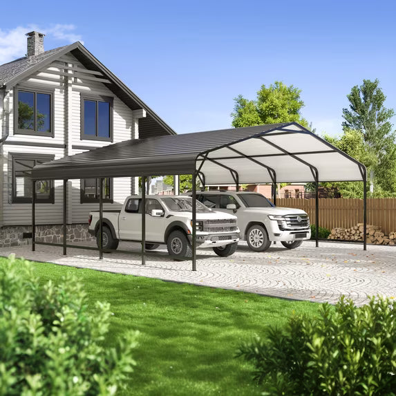 EASYHAWK 20x20 FT Heavy Duty Galvanized Steel Carport - Outdoor Metal Carport Vehicle Shelter for Cars, Trucks, SUVs,