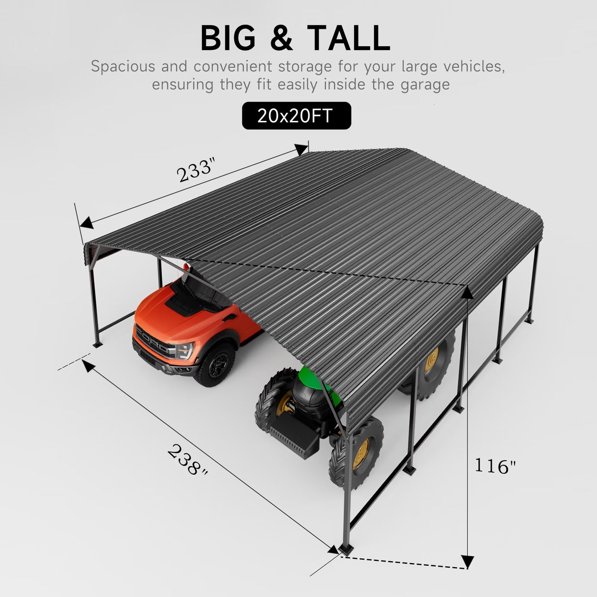EASYHAWK 20x20 FT Heavy Duty Galvanized Steel Carport - Outdoor Metal Carport Vehicle Shelter for Cars, Trucks, SUVs,
