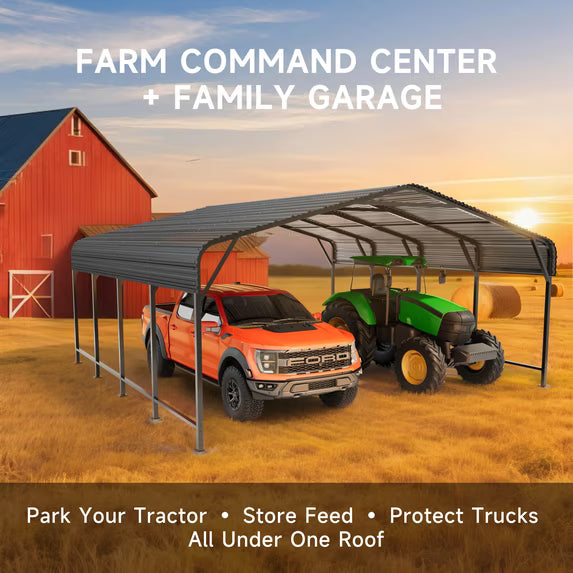 EASYHAWK 20x20 FT Heavy Duty Galvanized Steel Carport - Outdoor Metal Carport Vehicle Shelter for Cars, Trucks, SUVs,