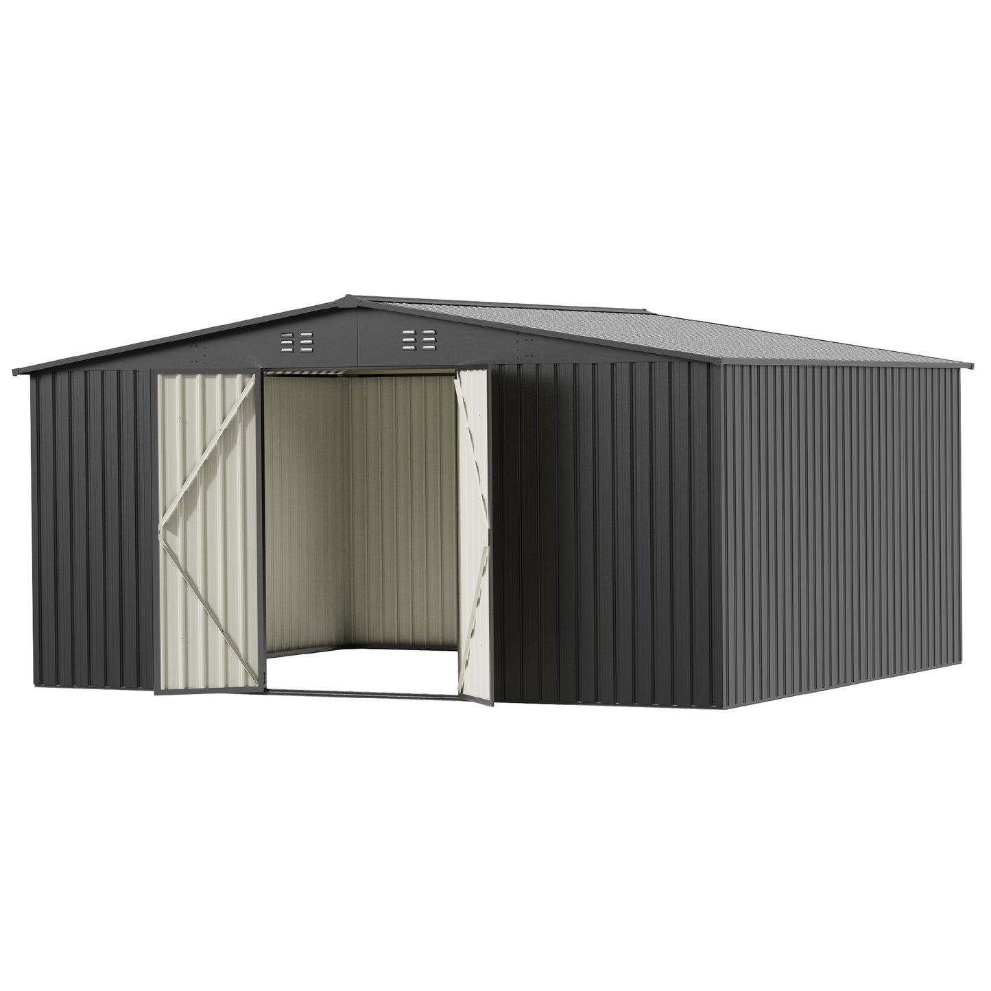 EASYHAWK 14 FT x12FT Metal Outdoor Storage Shed, Heavy-Duty Steel Garden Shed with Lockable Doors for Backyard