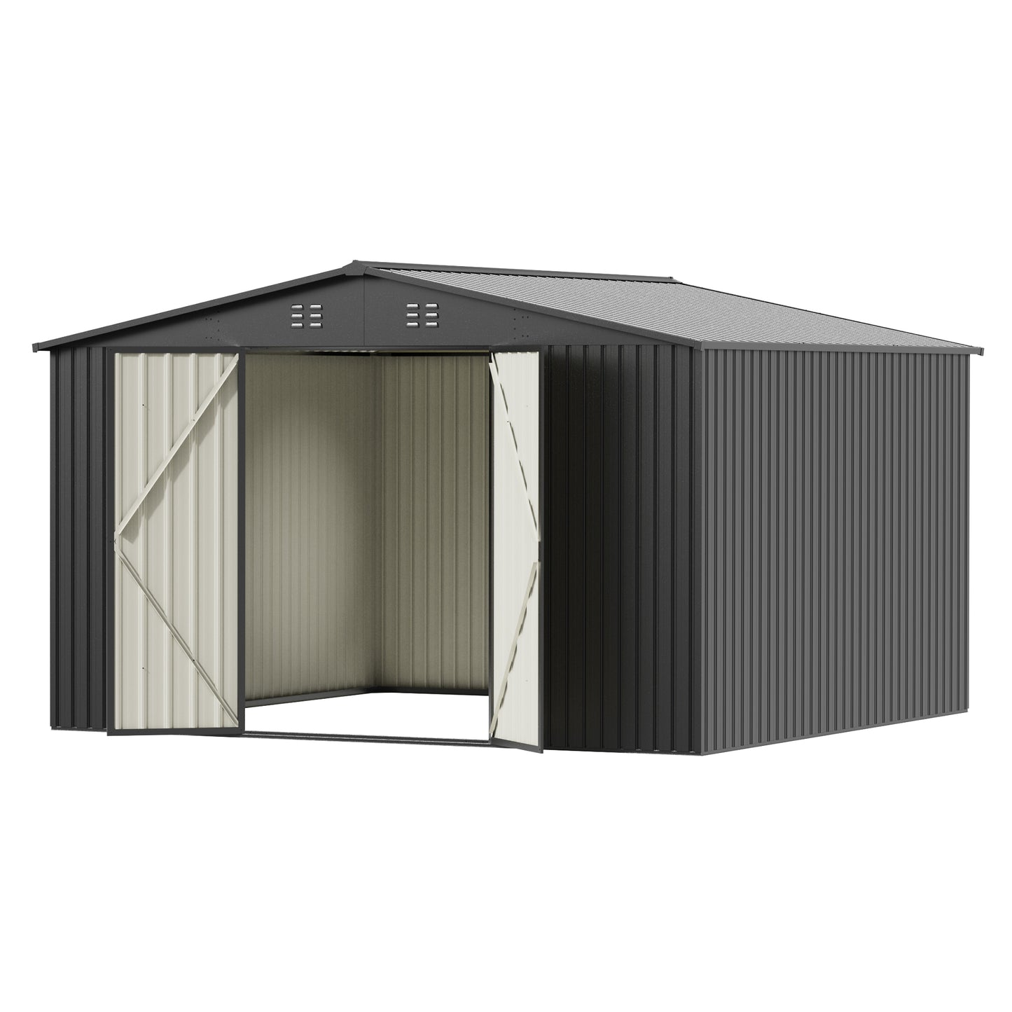 EASYHAWK 10FT x10FT Metal Outdoor Storage Shed, Heavy-Duty Steel Garden Shed with Lockable Doors for Backyard
