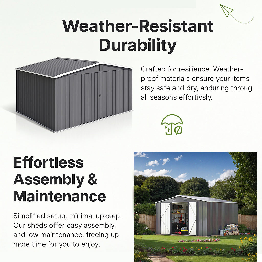 EASYHAWK 10 ft. W x 12 ft. D Outdoor Metal Shed Storage Heavy Duty Outdoor Storage for Tools & Equipment