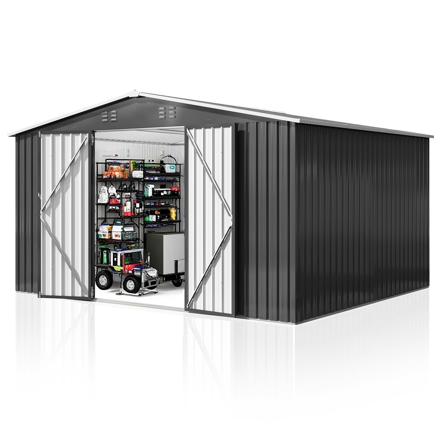 EASYHAWK 10 ft. W x 12 ft. D Outdoor Metal Shed Storage Heavy Duty Outdoor Storage for Tools & Equipment