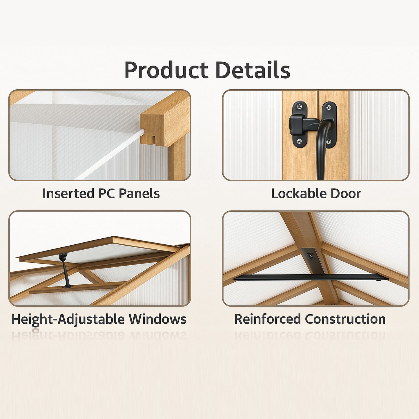 EASYHAWK 6 ft. W x 10 ft. D Wood Greenhouse for Outdoors,Polycarbonate Panel Wooden Walk-in Greenhouse Kit and Adjustable Roof Vent  with Lockable Door,Backyard Garden,Patio, Lawn