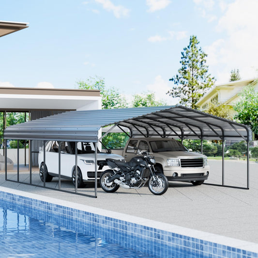 EASYHAWK 20'x30' Metal Carport,Heavy Duty Carport Canopy,Galvanized Steel Roof,Outdoor Carport Metal Garage Shelter 2 Vehicle,Truck,Boat,SUV