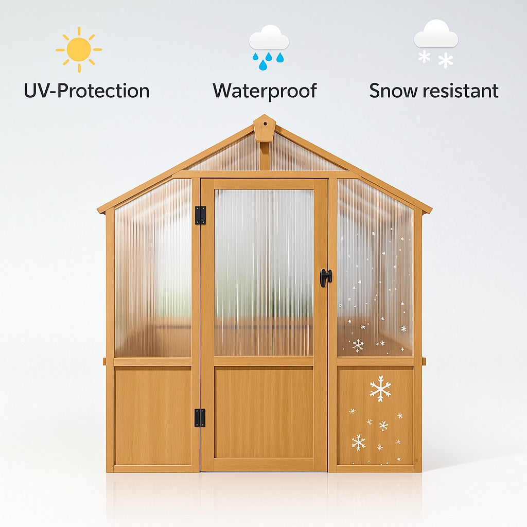 EASYHAWK 6 ft. W x 10 ft. D Wood Greenhouse for Outdoors,Polycarbonate Panel Wooden Walk-in Greenhouse Kit and Adjustable Roof Vent  with Lockable Door,Backyard Garden,Patio, Lawn
