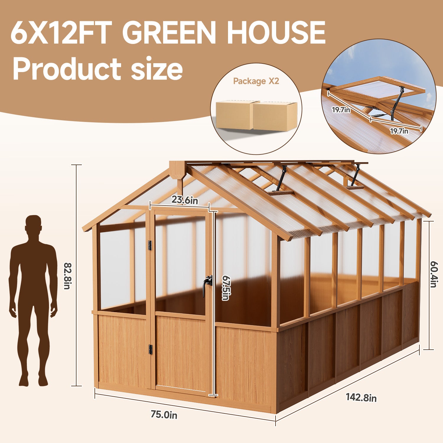 EASYHAWK 6 ft. W x 12 ft. D Wood Greenhouse for Outdoors