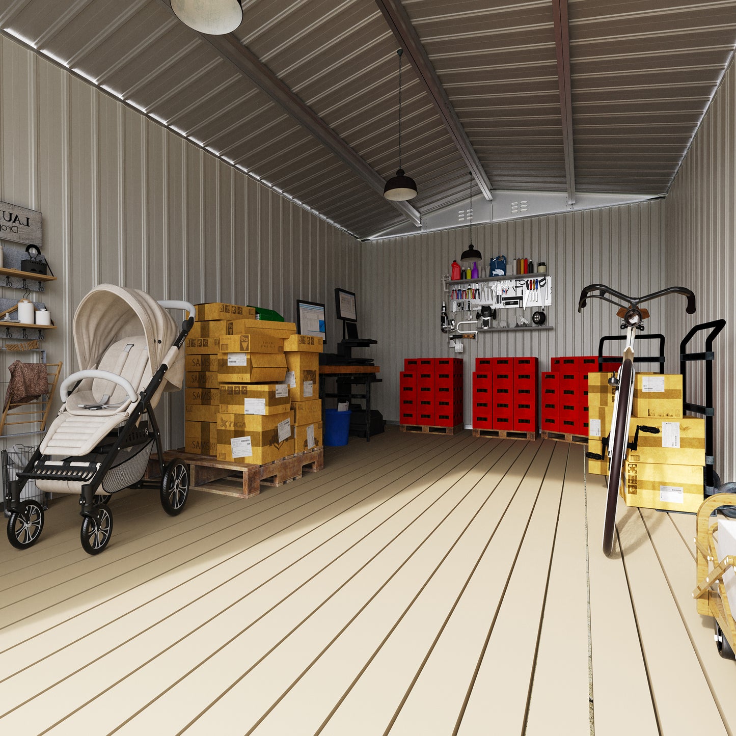 EASYHAWK 14 FT x12FT Metal Outdoor Storage Shed, Heavy-Duty Steel Garden Shed with Lockable Doors for Backyard