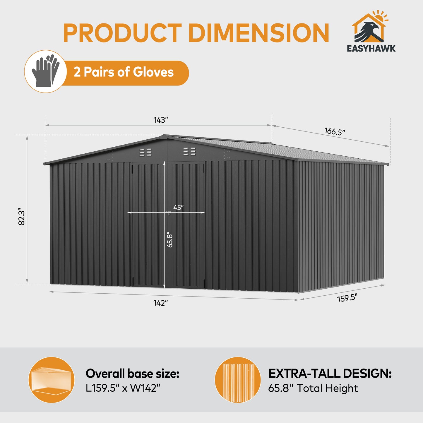 EASYHAWK 14 FT x12FT Metal Outdoor Storage Shed, Heavy-Duty Steel Garden Shed with Lockable Doors for Backyard