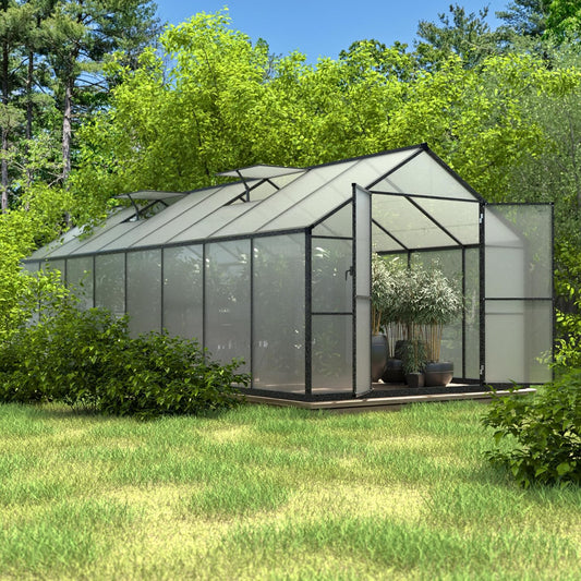 EASYHAWK 8x16 FT Polycarbonate Greenhouse for Outdoors, Walk-in Green House with 2 Vents, Aluminum Frame, Riveted Structure, Outdoor Greenhouse Kit for Backyard, Garden, Gray