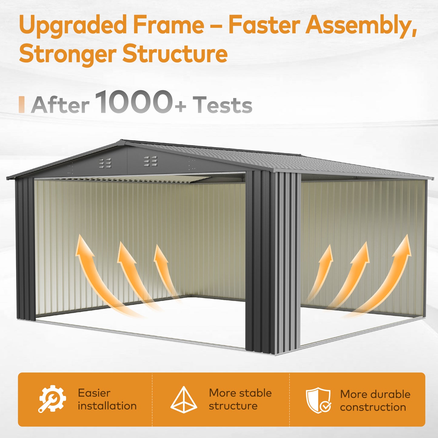 EASYHAWK 14 FT x12FT Metal Outdoor Storage Shed, Heavy-Duty Steel Garden Shed with Lockable Doors for Backyard