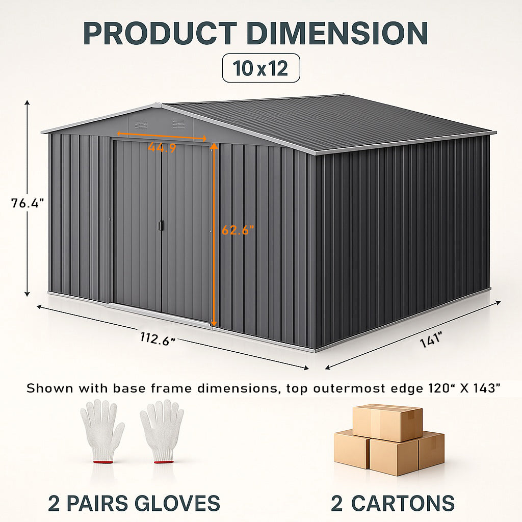EASYHAWK 10 ft. W x 12 ft. D Outdoor Metal Shed Storage Heavy Duty Outdoor Storage for Tools & Equipment