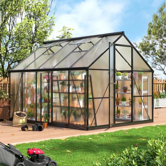 EASYHAWK 10'x8' Polycarbonate Greenhouse, Large Aluminum Walk-in Green House for Backyard