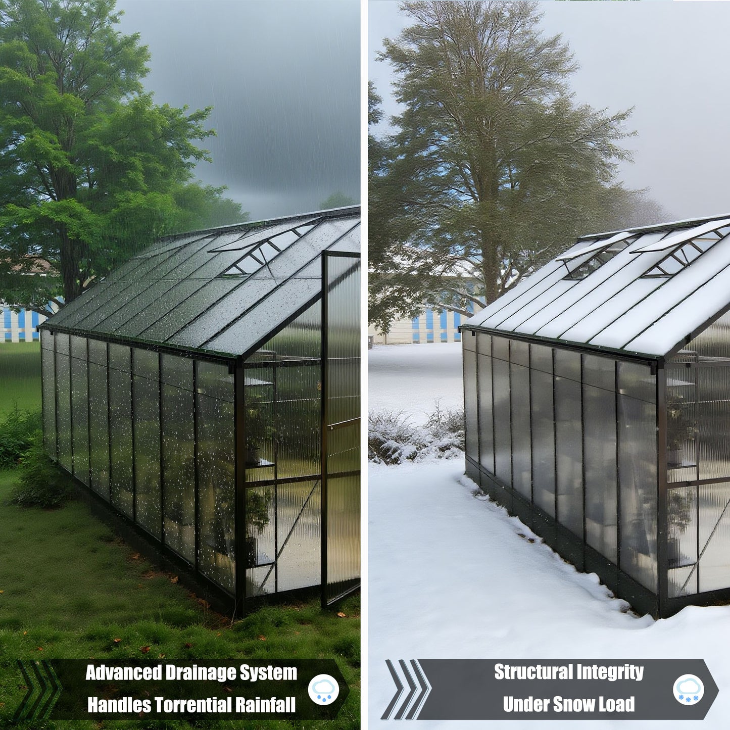 EASYHAWK 8 Ft. W x 16 Ft. D Outdoor Polycarbonate Greenhouse With Quick Setup, Roof Vent, and Aluminum Frame, black